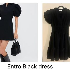 entro Black Puff-Sleeve Mini Dress with Ruffled Hem